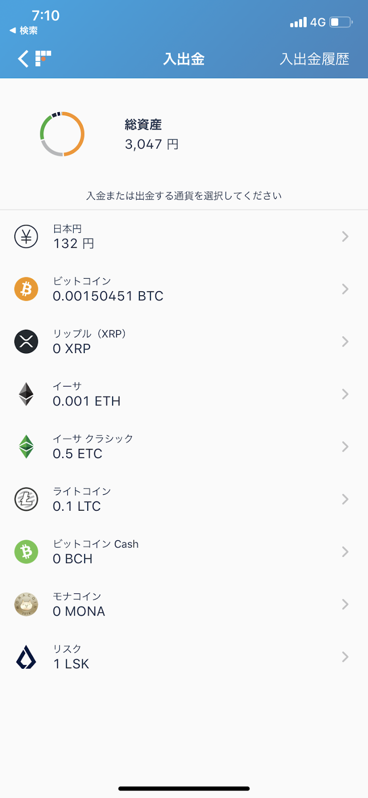所持通貨を確認